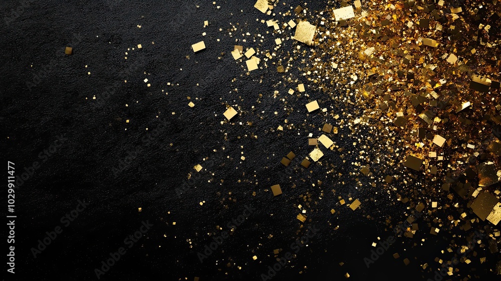 Golden Confetti Scattered on a Black Background Golden Confetti Scattered on a Black Background