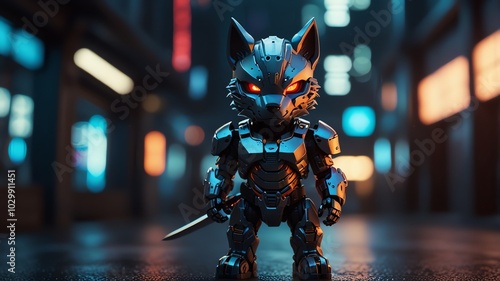 Wallpaper Mural a robot with a sword in his mouth and the eyes lit up. Torontodigital.ca