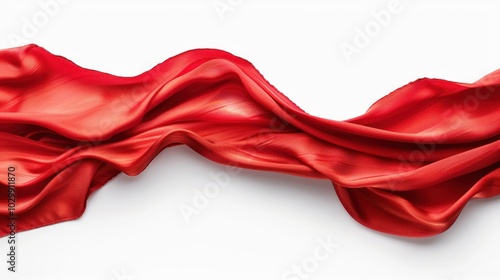 Red Satin Fabric Flowing Dramatically on White Background