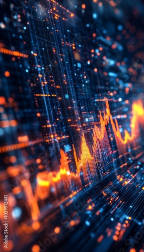 Abstract digital background with glowing lines and data points representing financial charts.