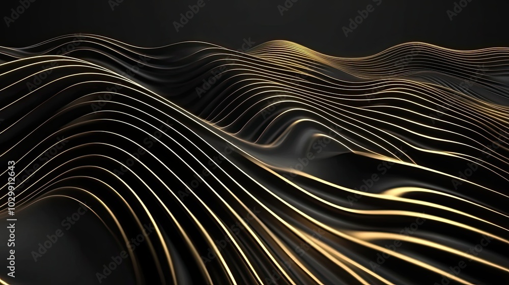 Abstract Golden Lines on a Black Wavy Surface Abstract Golden Lines on a Black Wavy Surface