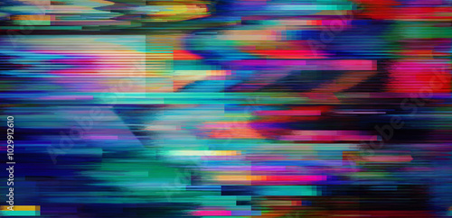 Digital glitch or a distorted video signal, with sharp angles and jagged lines. Abstract composition that evokes a sense of visual chaos. 