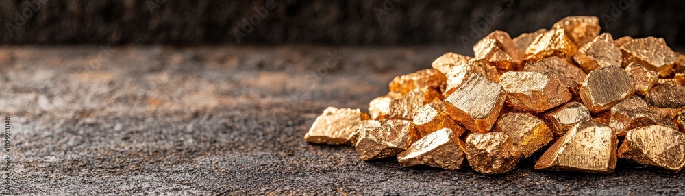 Gold nuggets piled on a rustic surface, showcasing natural beauty and mining wealth. Gold nuggets piled on a rustic surface, showcasing natural beauty and mining wealth.