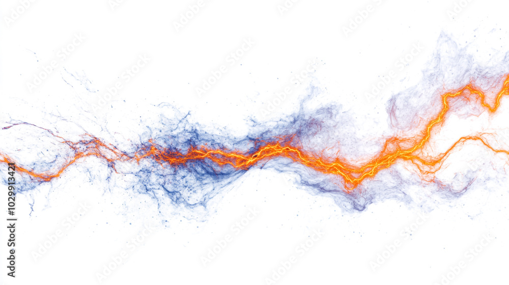 Abstract representation of lightning-like energy flow in vibrant orange and blue colors Abstract representation of lightning-like energy flow in vibrant orange and blue colors