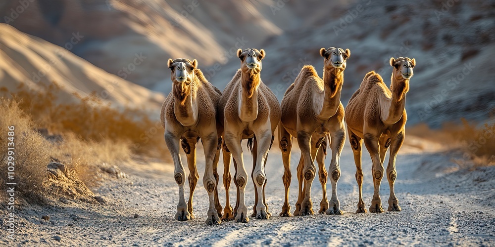 custom made wallpaper toronto digitalA group of camels walks together in the warm, sandy desert, illustrating their journey across the arid landscape.