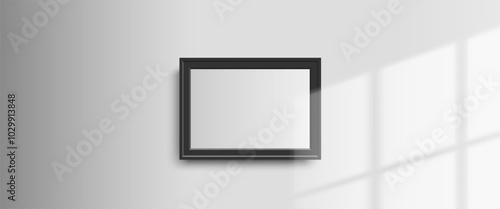 mock up  empty picture poster frame on the  wall  window light shadow overlay vector illustration