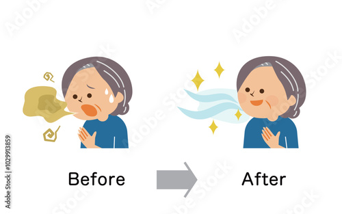 口臭ケア　ジニア女性　かわいいイラスト