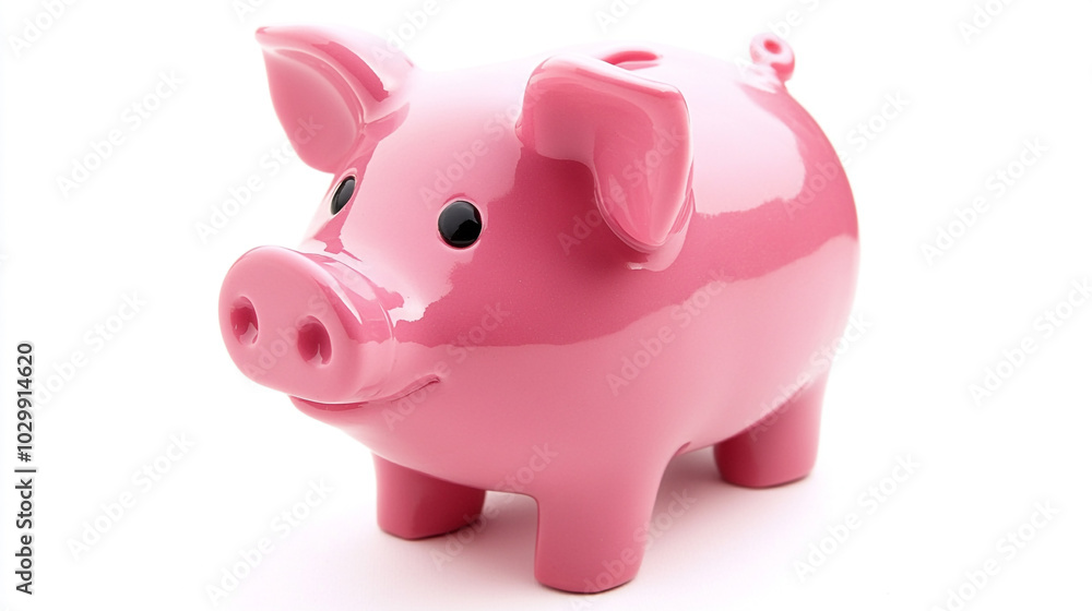 A cheerful pink piggy bank sitting on a plain background, symbolizing savings and financial goals A cheerful pink piggy bank sitting on a plain background, symbolizing savings and financial goals