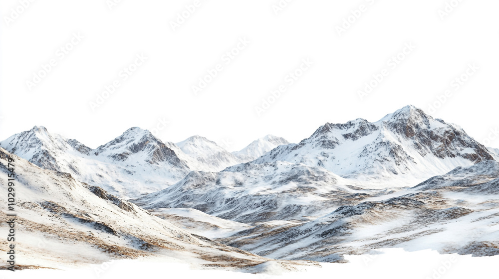 Obraz premium Snow-covered mountain peaks under a clear sky in a remote winter landscape