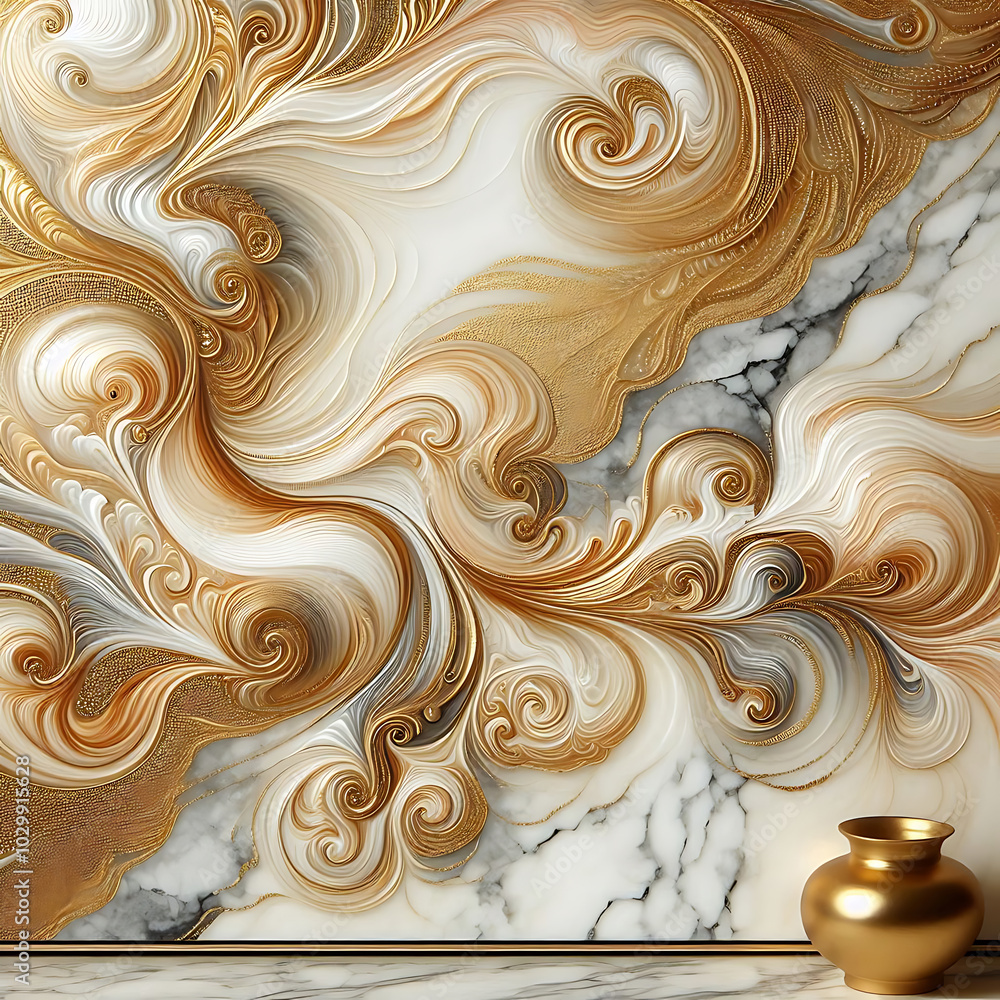 Golden Swirls on Marble Canvas, Generative Ai Golden Swirls on Marble Canvas, Generative Ai