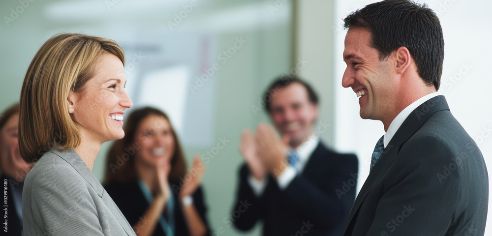 Business professionals meet for the first time at a conference, exchanging smiles and handshakes as they introduce themselves. The environment is welcoming and conducive to networking. Business professionals meet for the first time at a conference, exchanging smiles and handshakes as they introduce themselves. The environment is welcoming and conducive to networking.