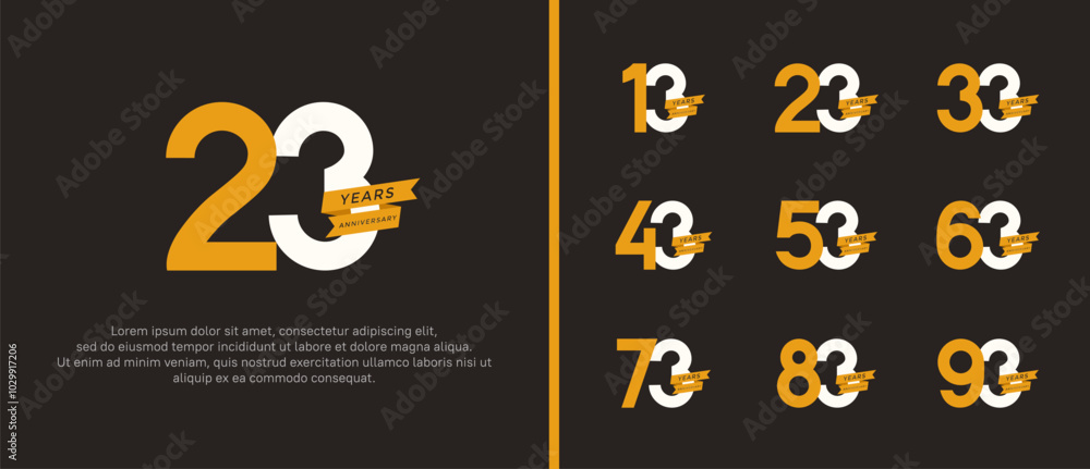 set of anniversary logo flat yellow and white color, yellow ribbon for celebration moment set of anniversary logo flat yellow and white color, yellow ribbon for celebration moment