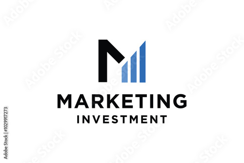 Letter M Marketing Investment Logo Design Template. Abstract Marketing Symbol with Growth Diagram Logo.