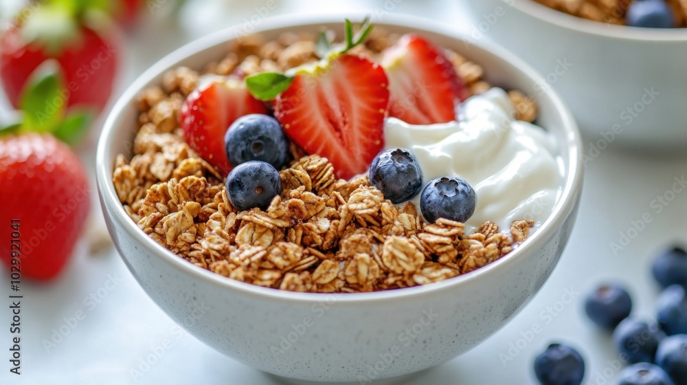 Granola Bowl with Strawberries Blueberries and Yogurt Granola Bowl with Strawberries Blueberries and Yogurt