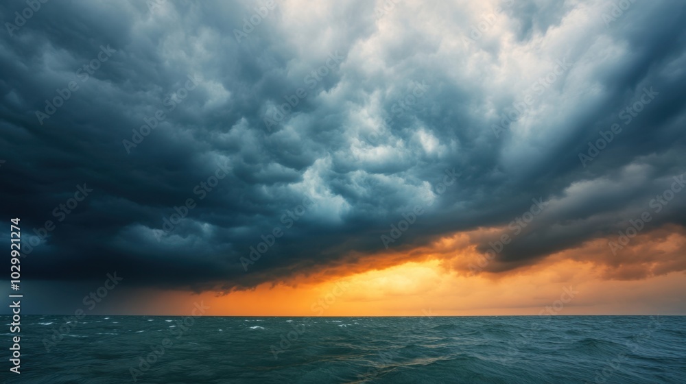 Fototapeta premium Dramatic Storm Clouds Over Ocean at Sunset