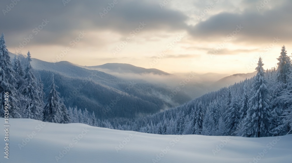Snow Covered Mountain Landscape at Sunset Snow Covered Mountain Landscape at Sunset