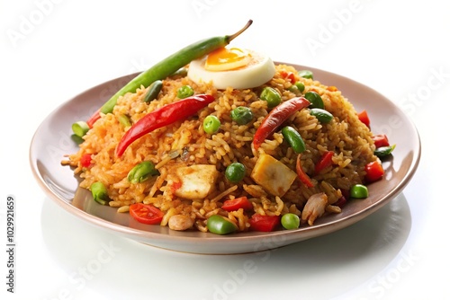 Spicy nasi goreng on plate with forced perspective