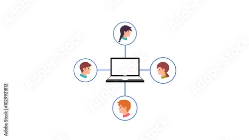 4K video social media Footage with laptop, person, people male and female Illustration. 4k video animated with community social media marketing or laptop with social media community