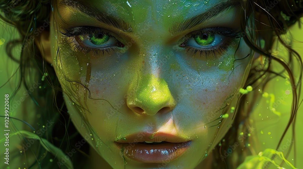 Intense Green Eyes: A Surreal Portrait of a Woman Intense Green Eyes: A Surreal Portrait of a Woman