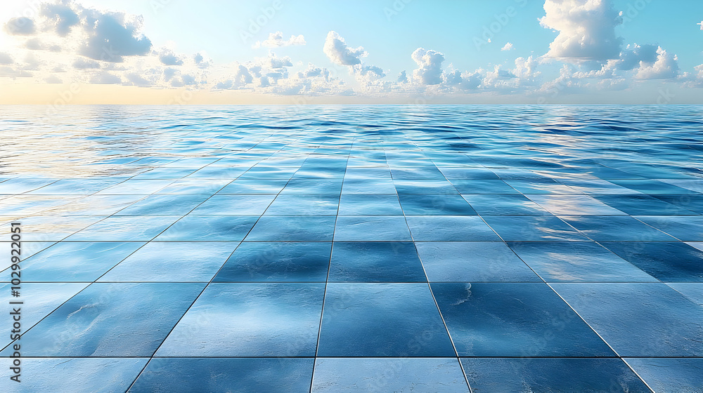 Blue Tiled Water Surface - 3d Illustration Blue Tiled Water Surface - 3d Illustration