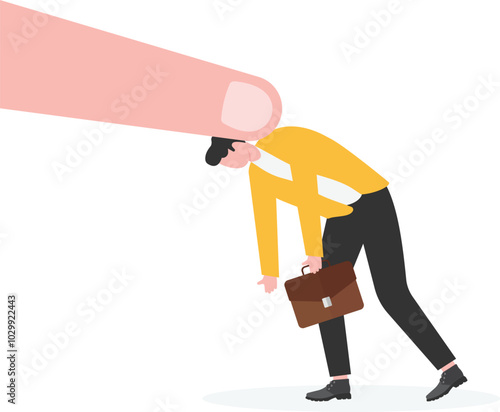 Businessman pressed by a huge index finger

