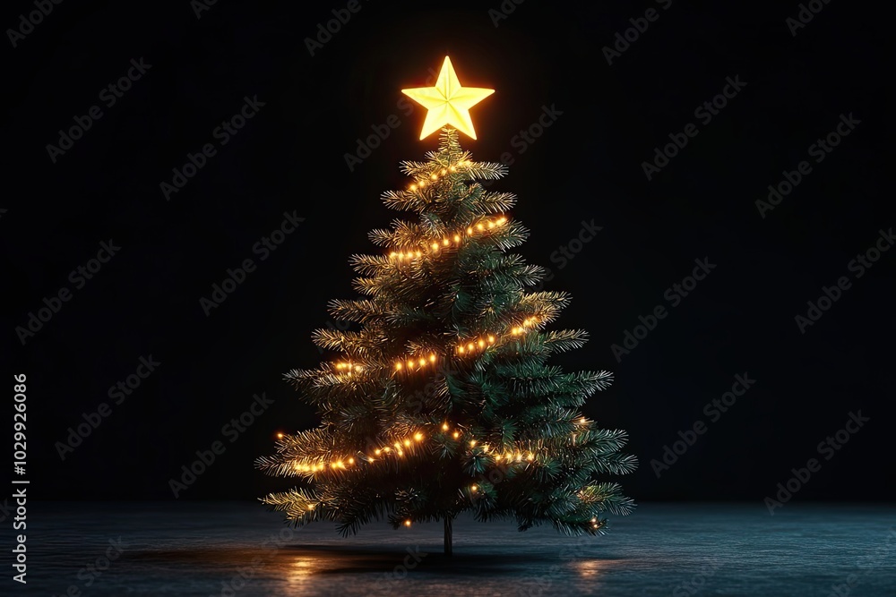 Illuminated Christmas Tree with a Golden Star on Top Illuminated Christmas Tree with a Golden Star on Top
