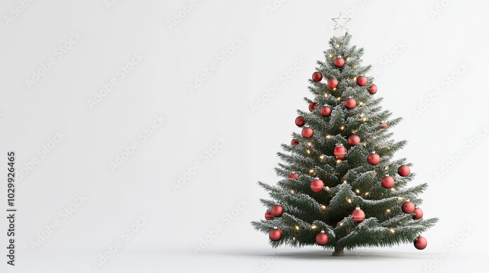 Decorated Christmas Tree with Red Ornaments and a Star on Top Decorated Christmas Tree with Red Ornaments and a Star on Top