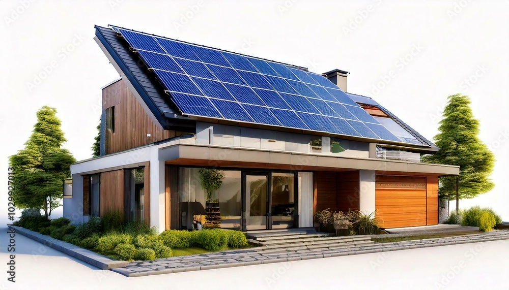 Fototapeta premium modern house with solar panels transparent background