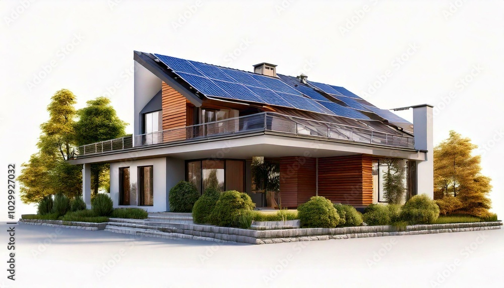 modern house with solar panels transparent background modern house with solar panels transparent background
