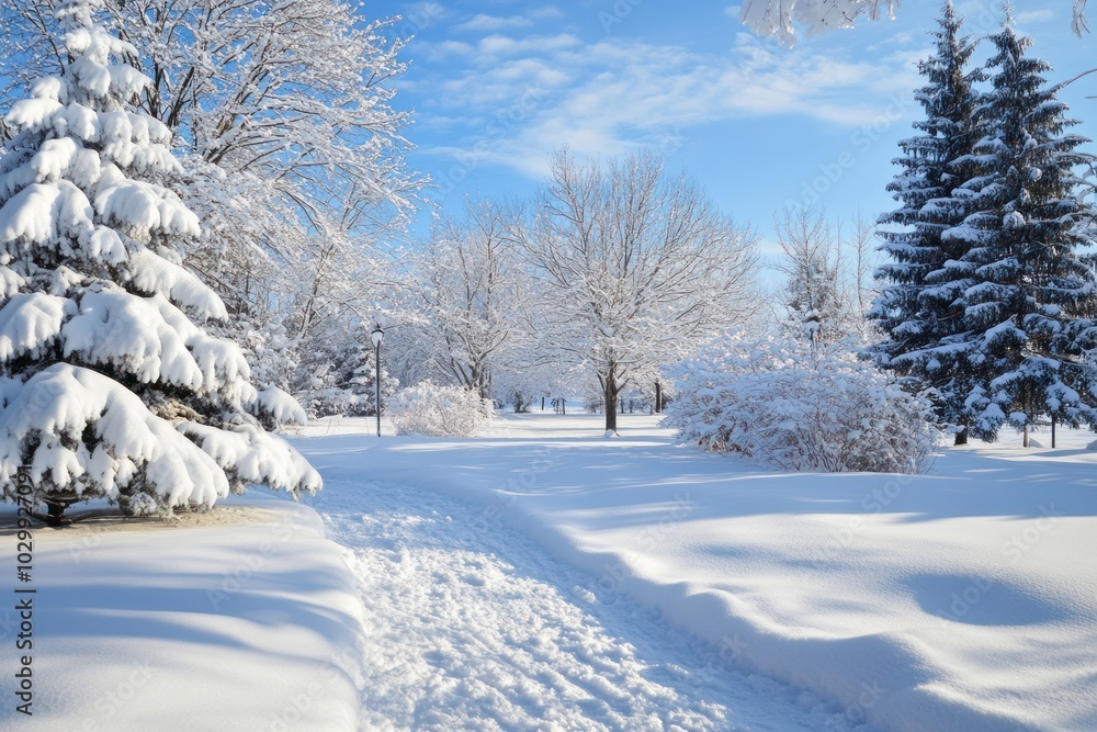 Fototapeta premium Snow-Covered Path Through a Winter Forest