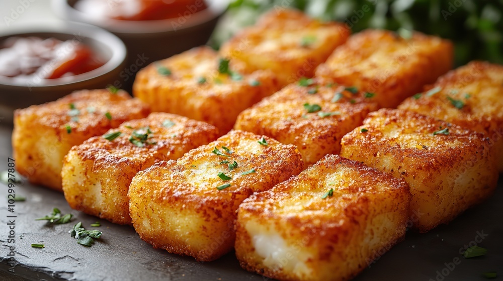 A macro view of golden, crispy fried fish fingers presented on a white background.