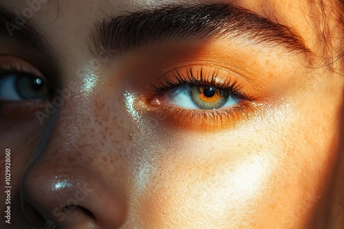 Close-up of a Woman's Eye with Sun-Kissed Skin and Freckles