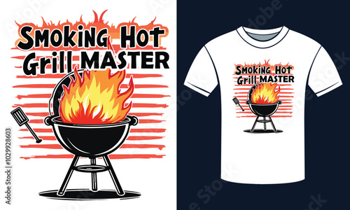 smoking hot grill masters BBQ T shirt design, Ai generated