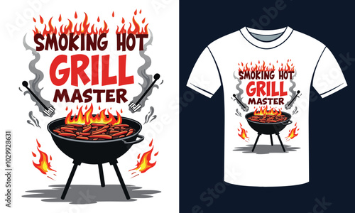 smoking hot grill masters BBQ T shirt design, Ai generated