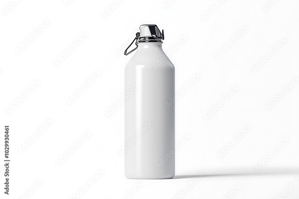 White metal sport bottle mockup, isolated, front view,3d rendering. Empty aluminum can with clip mockup White metal sport bottle mockup, isolated, front view,3d rendering. Empty aluminum can with clip mockup