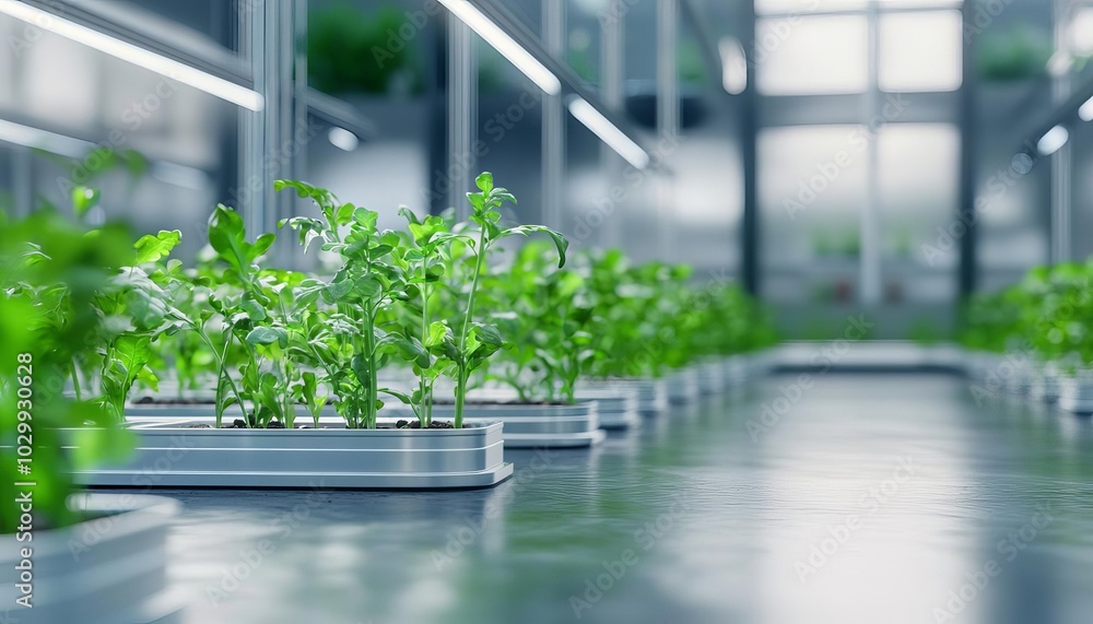 Fresh green plants growing in a modern greenhouse environment. Fresh green plants growing in a modern greenhouse environment.