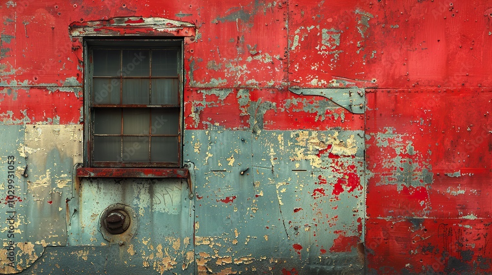 Weathered Red Metal Wall with Window Weathered Red Metal Wall with Window