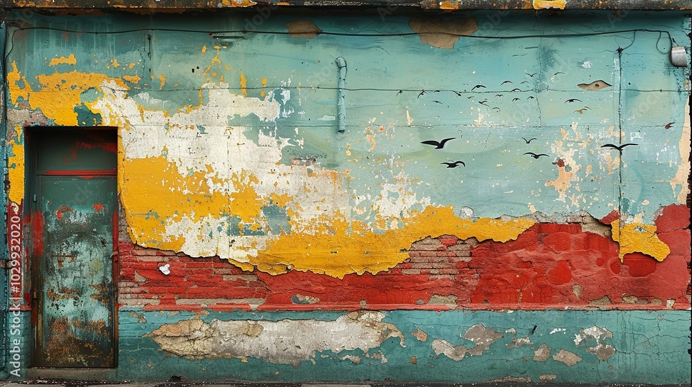 Weathered Wall with Peeling Paint and a Door Weathered Wall with Peeling Paint and a Door