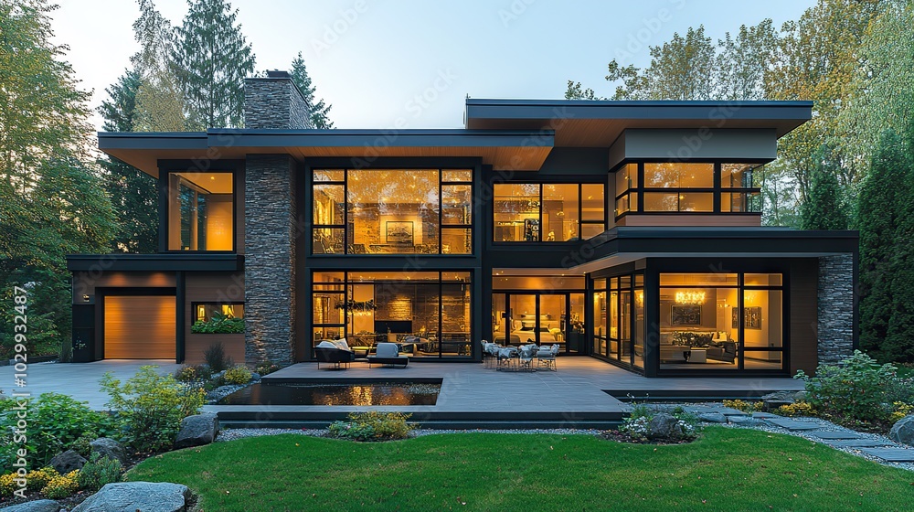 A modern house displays luxurious evening scenery. A modern house displays luxurious evening scenery.