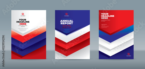 Free Download Modern flat design red, blue, white arrow shape on white background. A4 size book cover template for annual report, magazine, booklet, proposal, portfolio, brochure, poster - GFXLoad