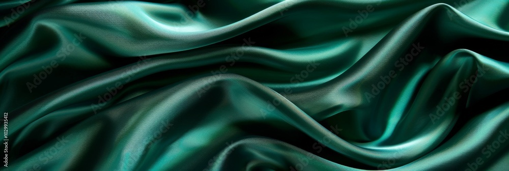 Close-up of green silk fabric folds with soft lighting and smooth texture. Close-up of green silk fabric folds with soft lighting and smooth texture.