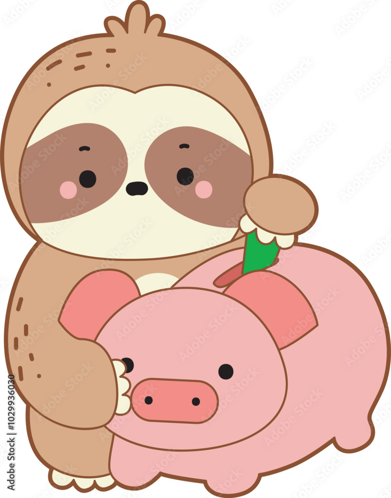 Fototapeta premium Cute sloth vector icon. Funny baby sloth animal series stock illustration. Slow life of fluffy sloth designs.