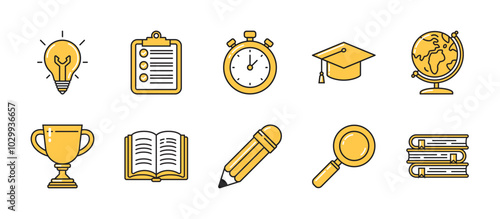 Collection set of education vector icons in one color and outline style for web and mobile apps.