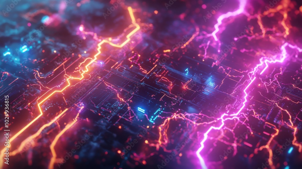Naklejka premium representing electrical energy, featuring lightning bolts and glowing circuits.