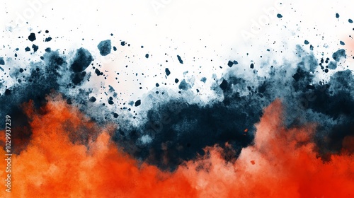 Abstract watercolor background with orange and blue splatters.