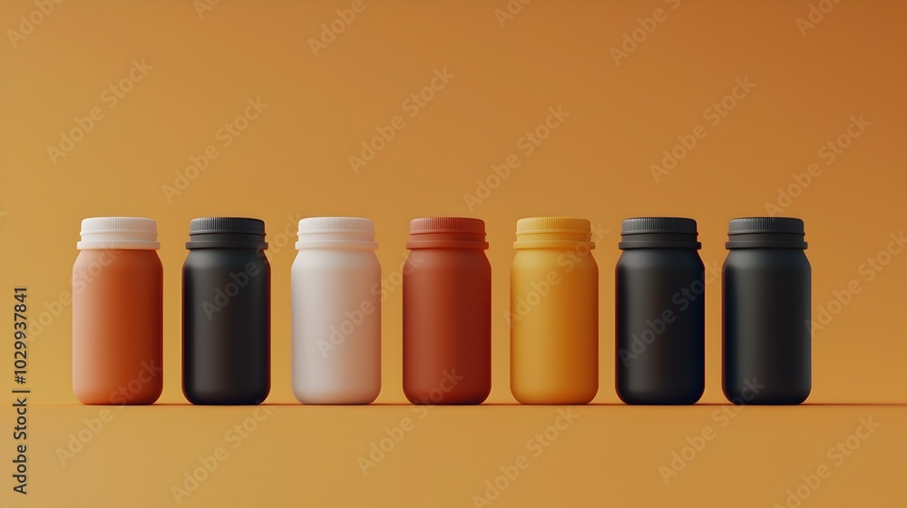Neatly Arranged Medication Tablets in Minimalist Pill Bottle Showcasing a Clean and Orderly Medical Aesthetic in a Crisp 3D Neatly Arranged Medication Tablets in Minimalist Pill Bottle Showcasing a Clean and Orderly Medical Aesthetic in a Crisp 3D