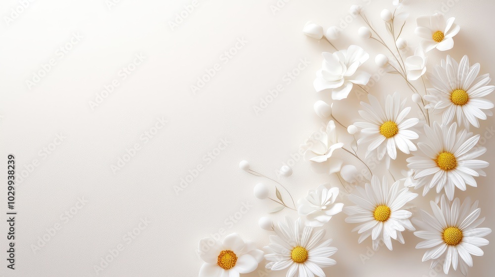 A beautiful spread of white daisies arranged in a soft, minimalistic composition. Perfect for elegant, clean designs. A beautiful spread of white daisies arranged in a soft, minimalistic composition. Perfect for elegant, clean designs.