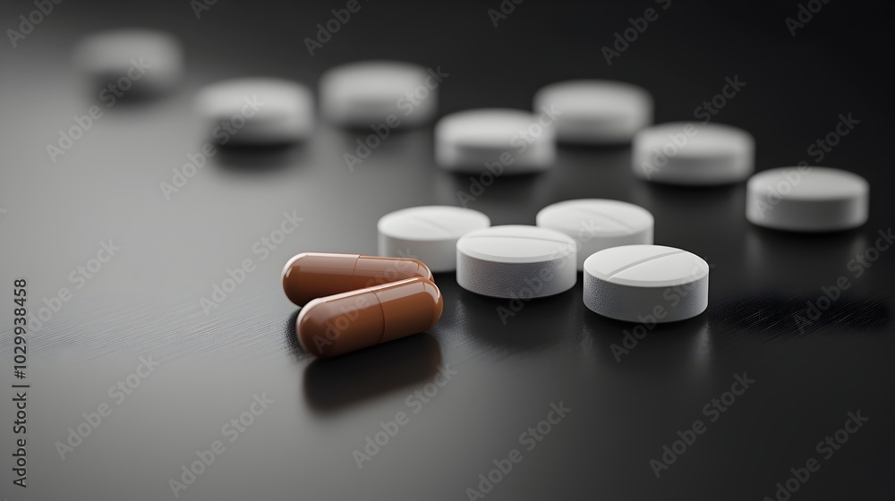 Diverse Pharmaceutical Tablets on Glossy Surface 3D of Assorted Medical Drugs Vitamins Supplements and Other Healthcare Products Diverse Pharmaceutical Tablets on Glossy Surface 3D of Assorted Medical Drugs Vitamins Supplements and Other Healthcare Products