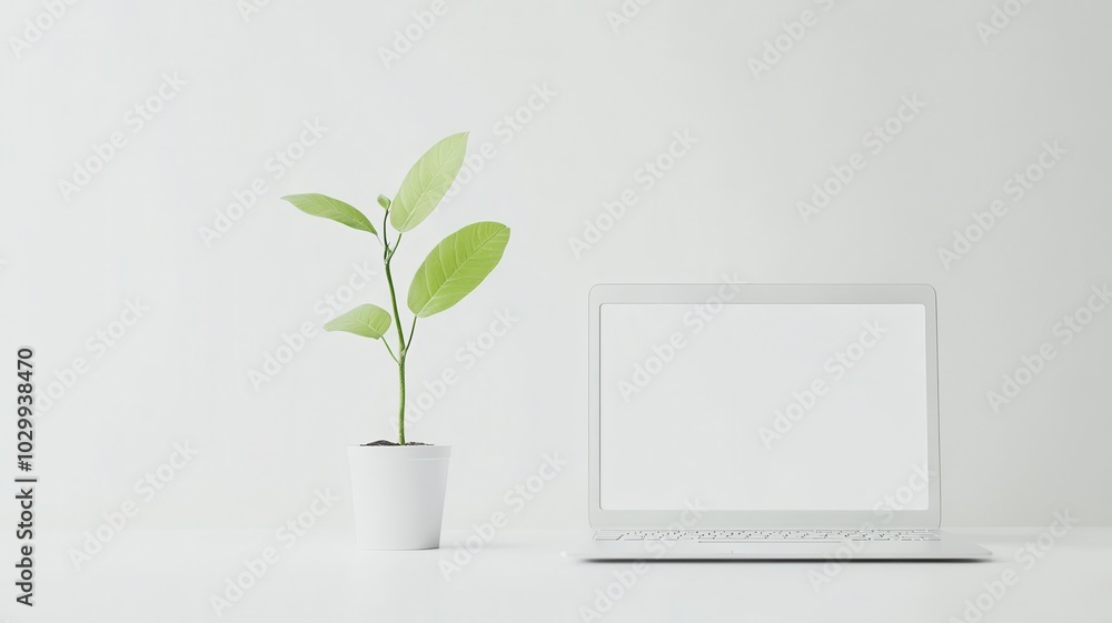 White keyboard with green plant growing from keys,representing Moral,Ethics in information technology,Green IT computing concept,Carbon efficient technology,Digital sustainability,global warming. White keyboard with green plant growing from keys,representing Moral,Ethics in information technology,Green IT computing concept,Carbon efficient technology,Digital sustainability,global warming.