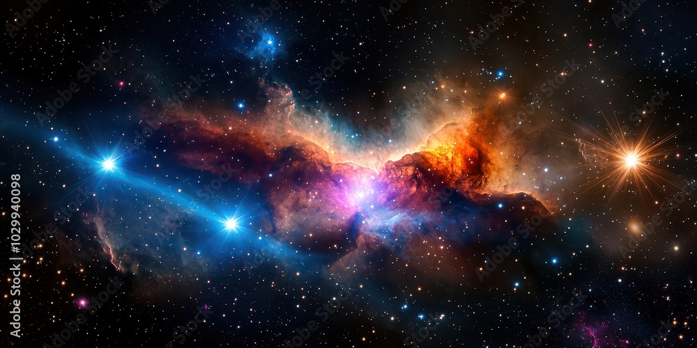 Fototapeta premium A deep galaxy space background featuring glowing stars, swirling nebulae, and a cosmic dust-filled atmosphere.
